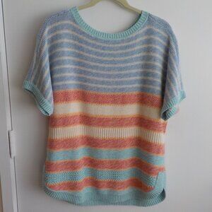 Chaps Women Sweater - Medium Oversized Short Sleeve - Blue Orange White (714)
